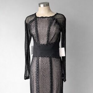 Free People Black Lace Dress Sheer Long Sleeve Size Small NWT